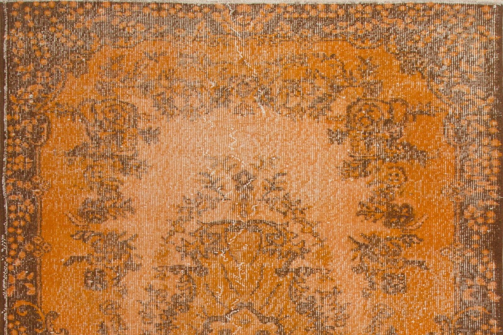 4x7.4 Ft Contemporary Vintage Wool Accent Rug In Orange, Handknotted In Turkey photo 289.0