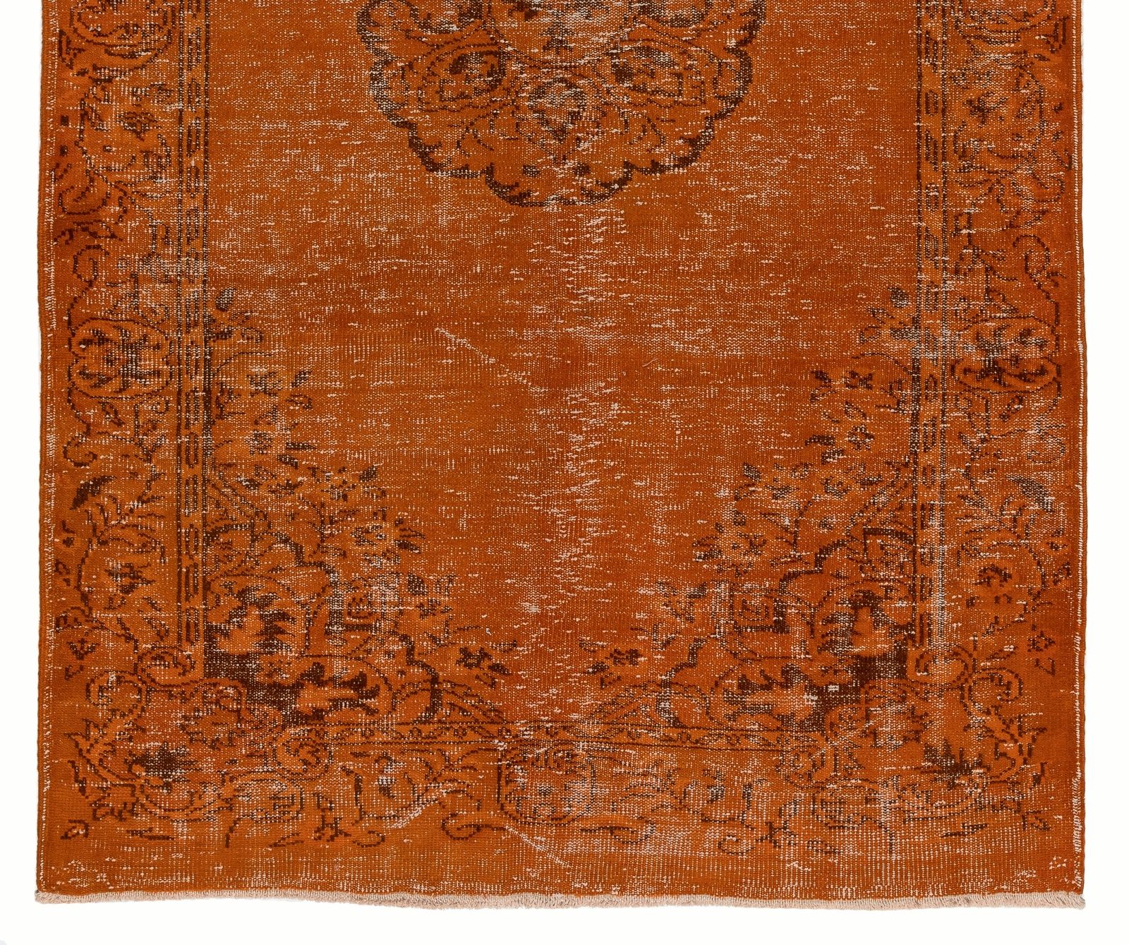 5.6x9.3 Ft Authentic Vintage Area Rug Re Dyed In Orange, Handknotted In Turkey photo for sale