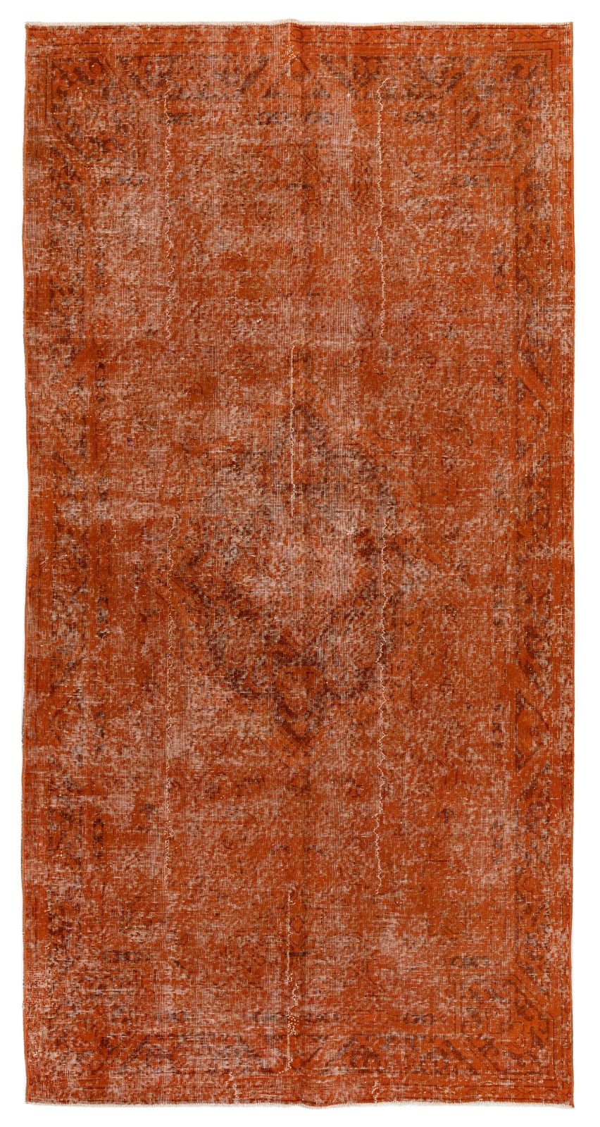4.4x8.5 Ft Distressed Mid Century Rug Re Dyed In Orange, Handknotted In Turkey