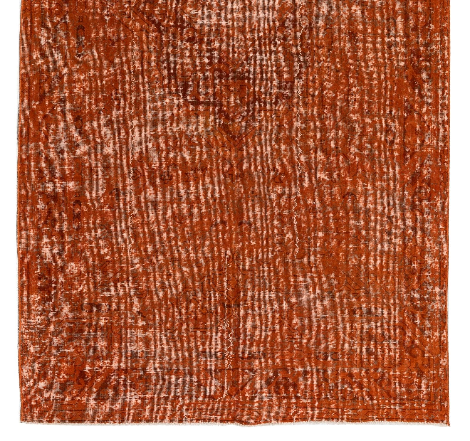 4.4x8.5 Ft Distressed Mid Century Rug Re Dyed In Orange, Handknotted In Turkey photo for sale