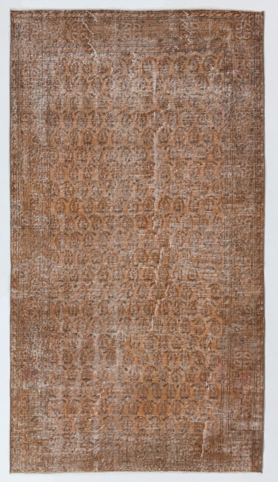 4x7 Ft Distressed Vintage Rug Re Dyed In Orange, Handknotted In Turkey