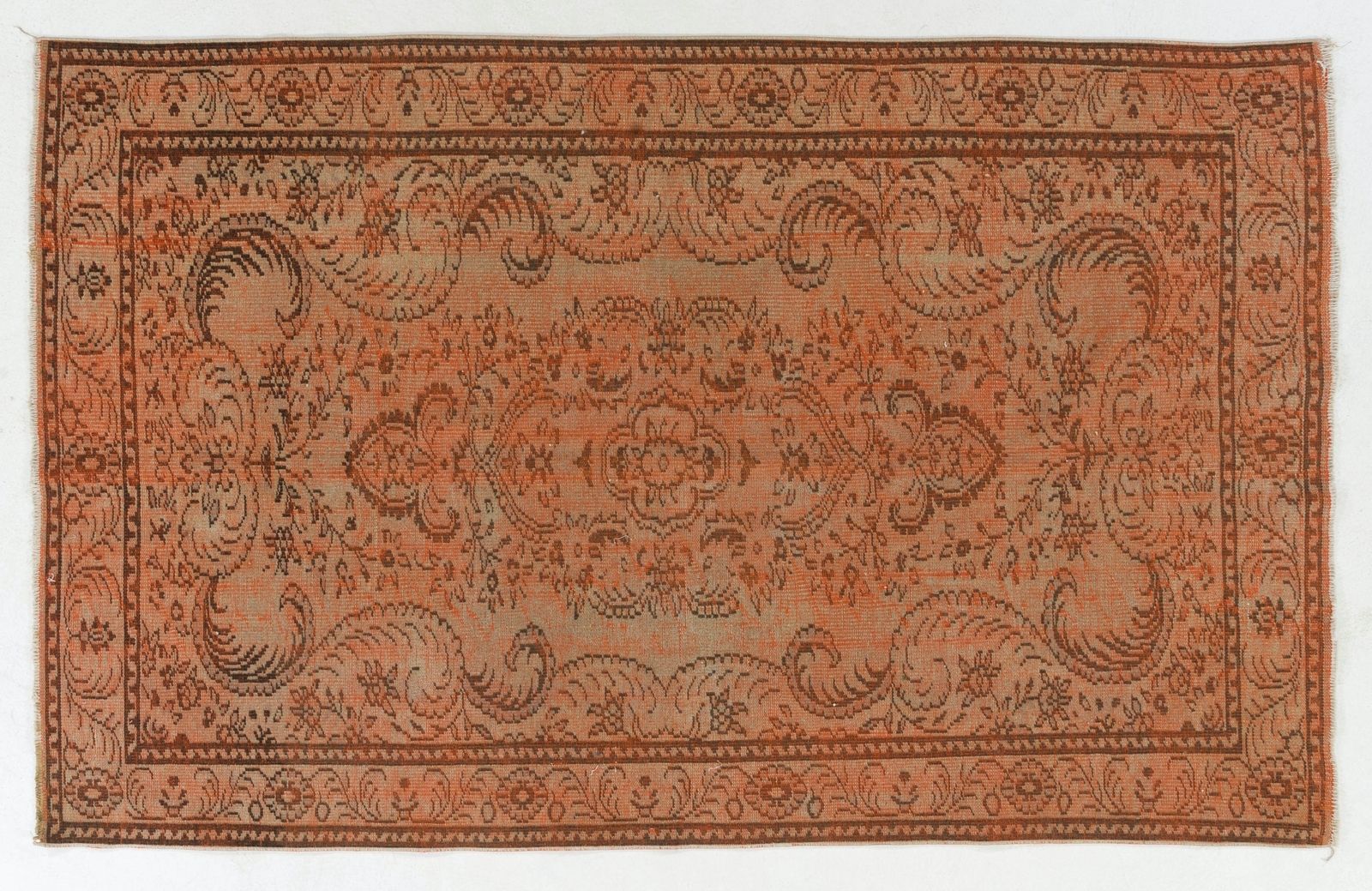 5.6x8.9 Ft Modern Vintage Area Rug Re Dyed In Brown, Handknotted In Turkey photo furniture