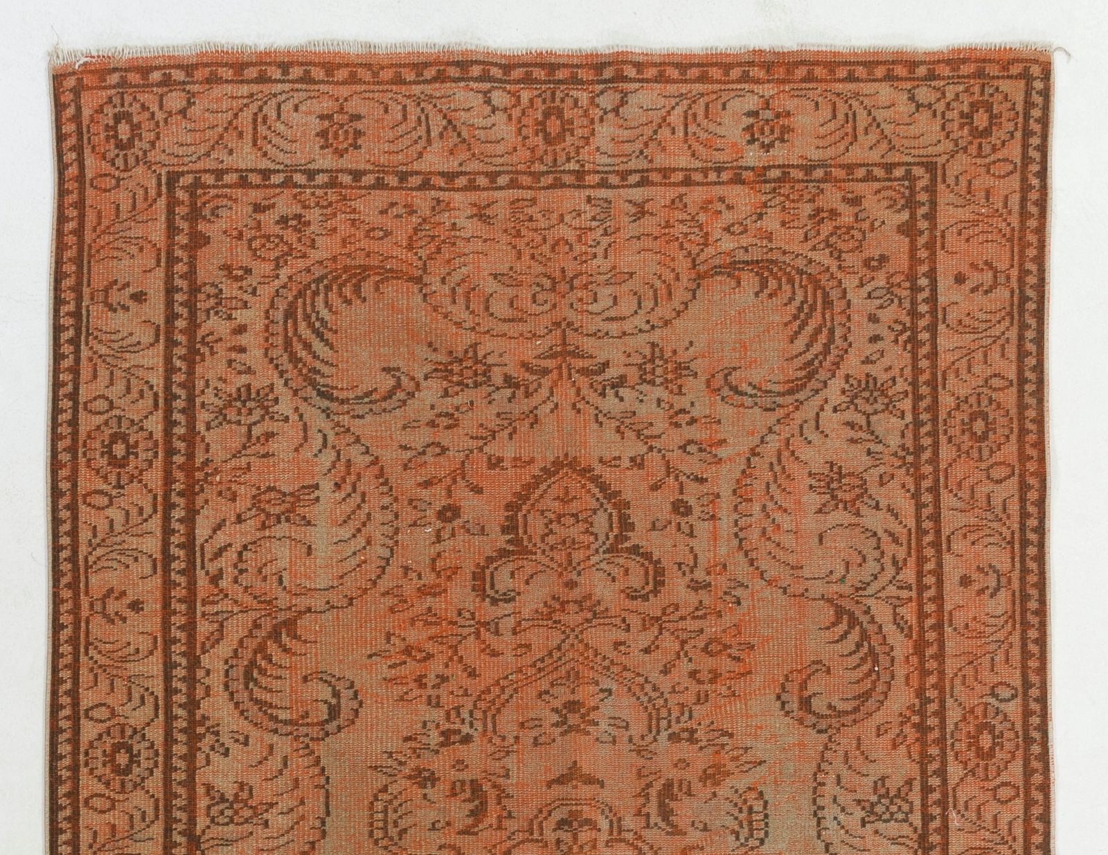 5.6x8.9 Ft Modern Vintage Area Rug Re Dyed In Brown, Handknotted In Turkey photo Textiles