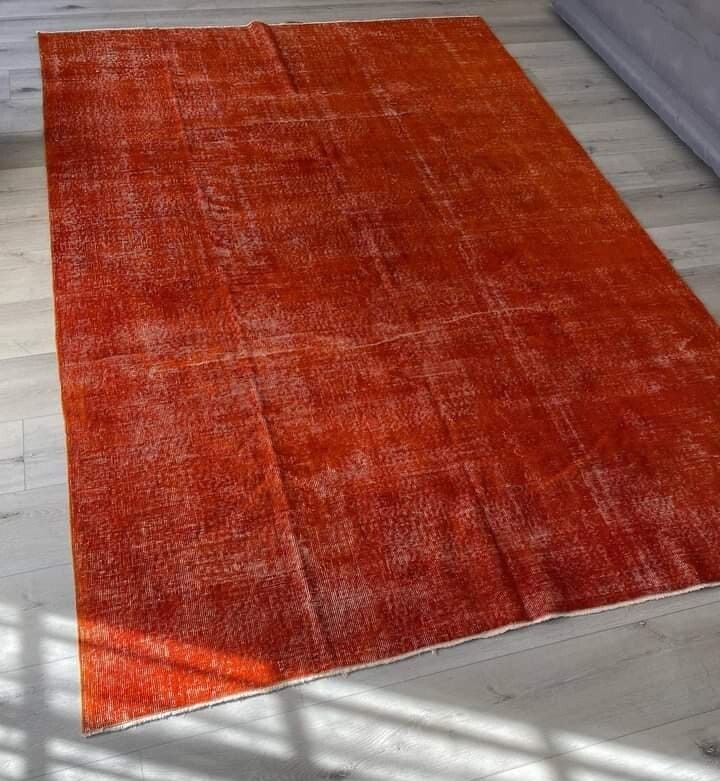6.7x9.8 Ft Solid Orange Modern Area Rug In Orange, Hand Knotted In Turkey photo vinterior