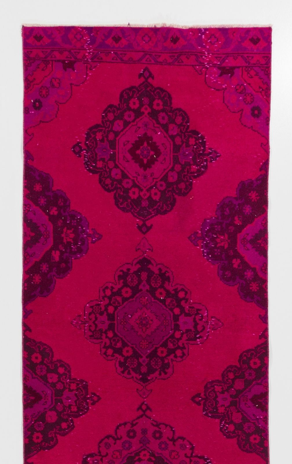3.3x11.4 Ft Vintage Floral Runner Rug Re Dyed In Pink, Hand Knotted In Turkey photo furniture