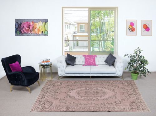 6.3x10 Ft Soft Pink Color Anti Bacterial Wool Area Rug. Hand Knotted Turkish Rug photo furniture