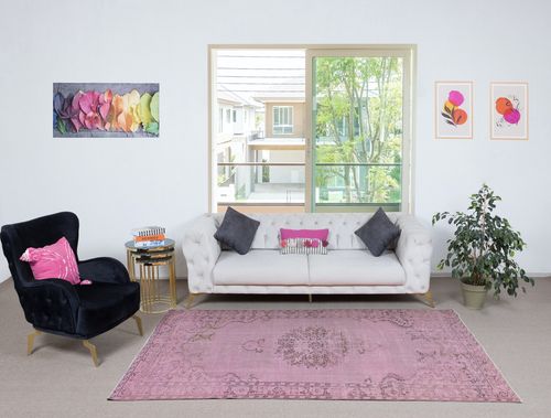 5.6x8.7 Ft Pink Handmade Turkish Area Rug For Contemporary Interiors photo furniture