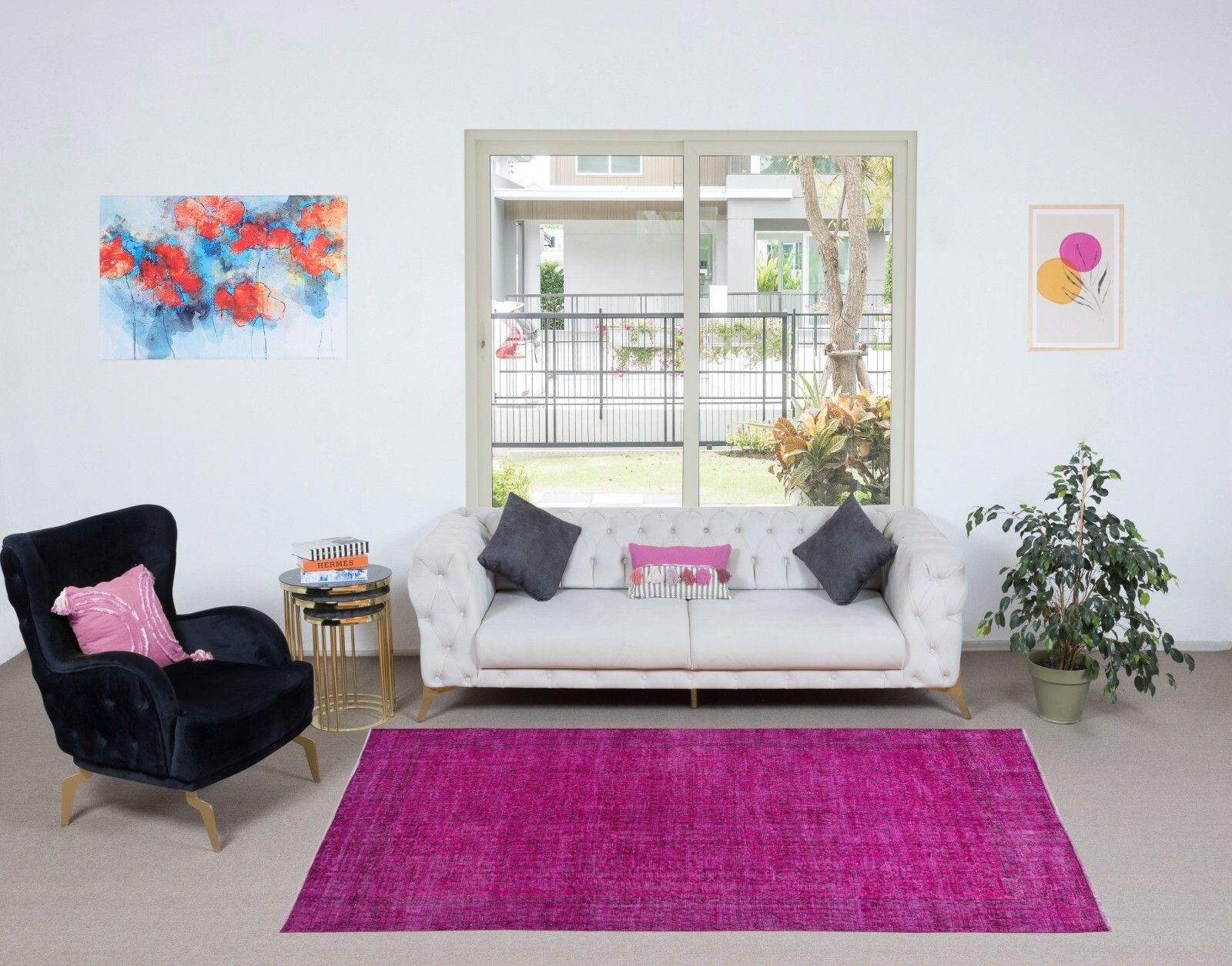 5.2x8.4 Ft Pink Rug From Turkey, Great 4 Modern Interior, Handmade Floral Carpet photo furniture