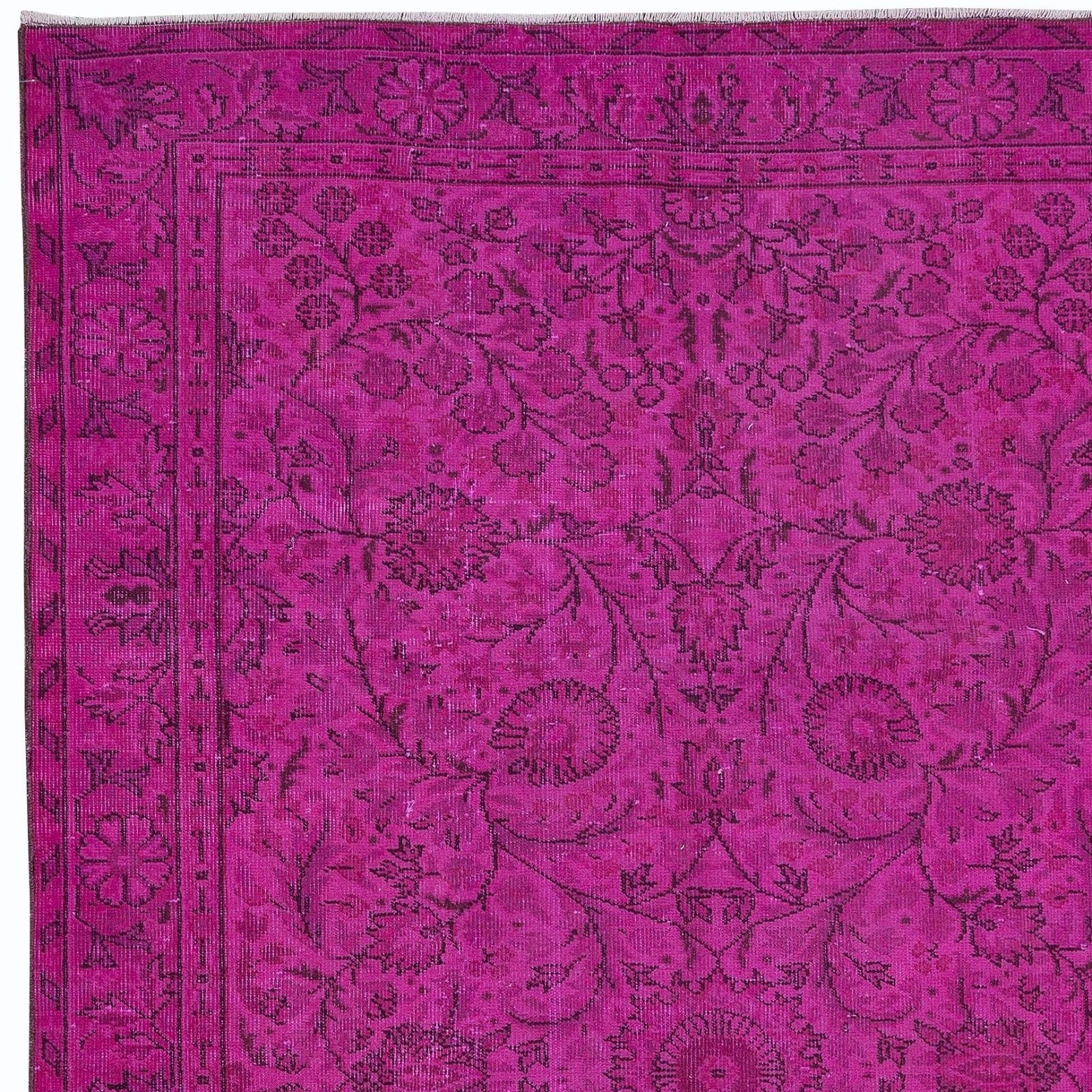 5.3x8.7 Ft Modern Handmade Turkish Vivid Hot Pink Rug With Flower Design photo Textiles