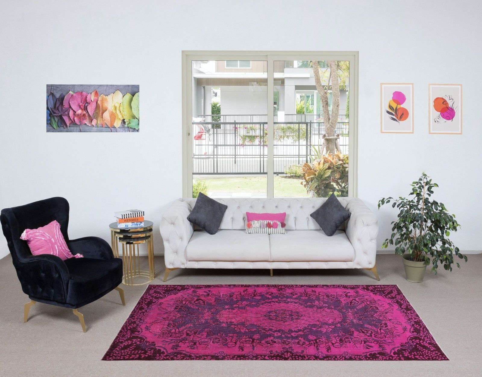 5.3x8.7 Ft Modern Handmade Turkish Area Rug In Pink, Violet Purple & Brown photo furniture