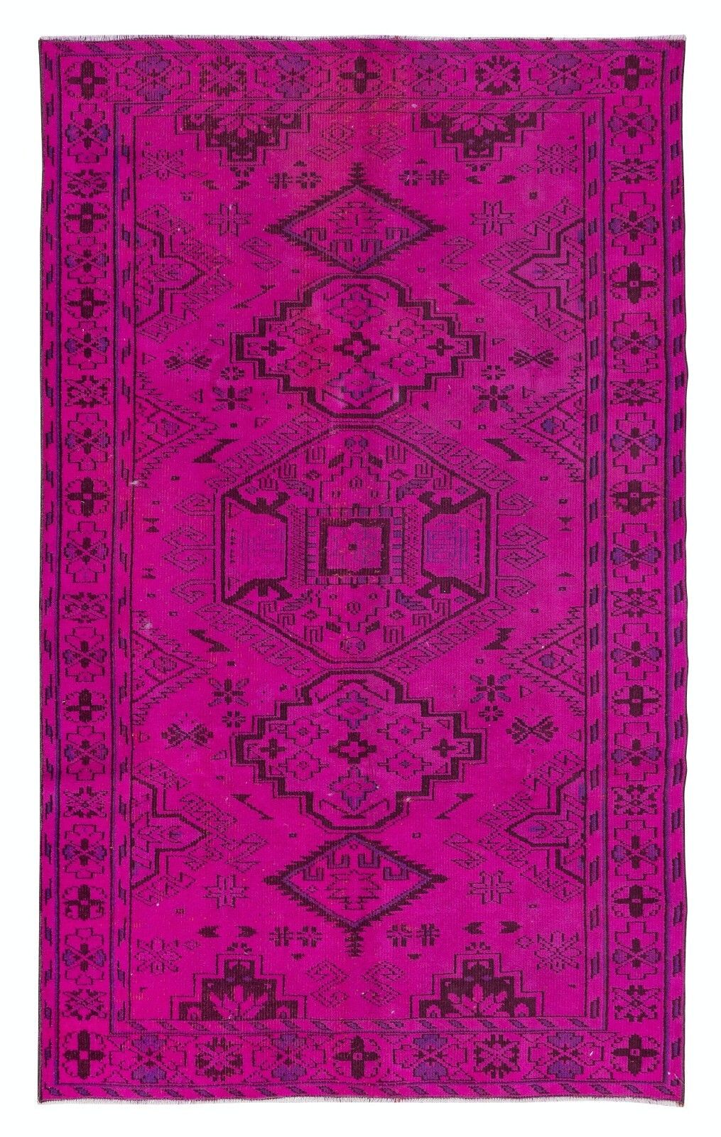 5.5x8.6 Ft Elegant Modern Handmade Turkish Area Rug With Medallions In Hot Pink