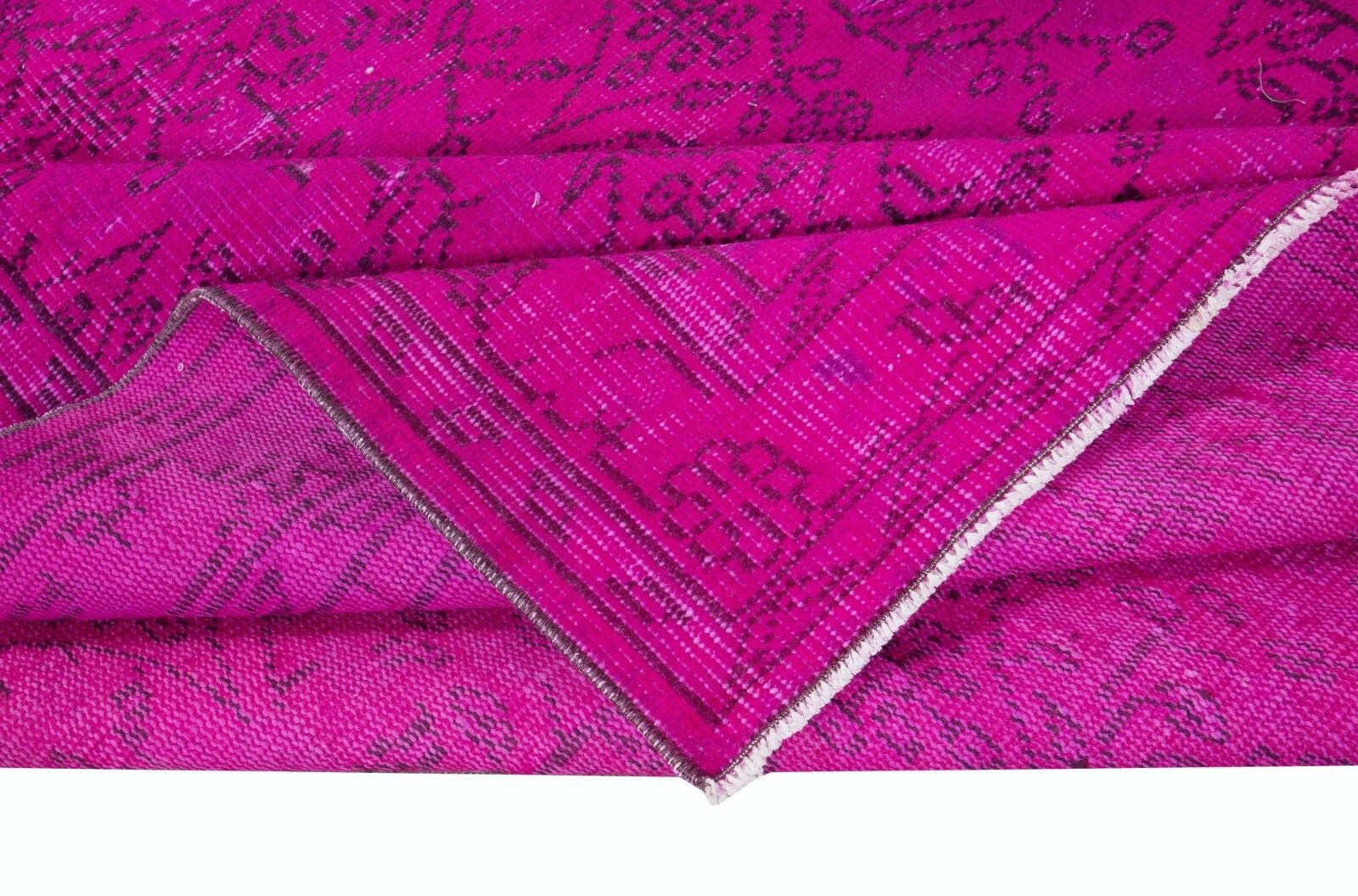 5.4x8.8 Ft Modern Handmade Turkish Bohem Rug In Hot Pink With Floral Design photo for sale