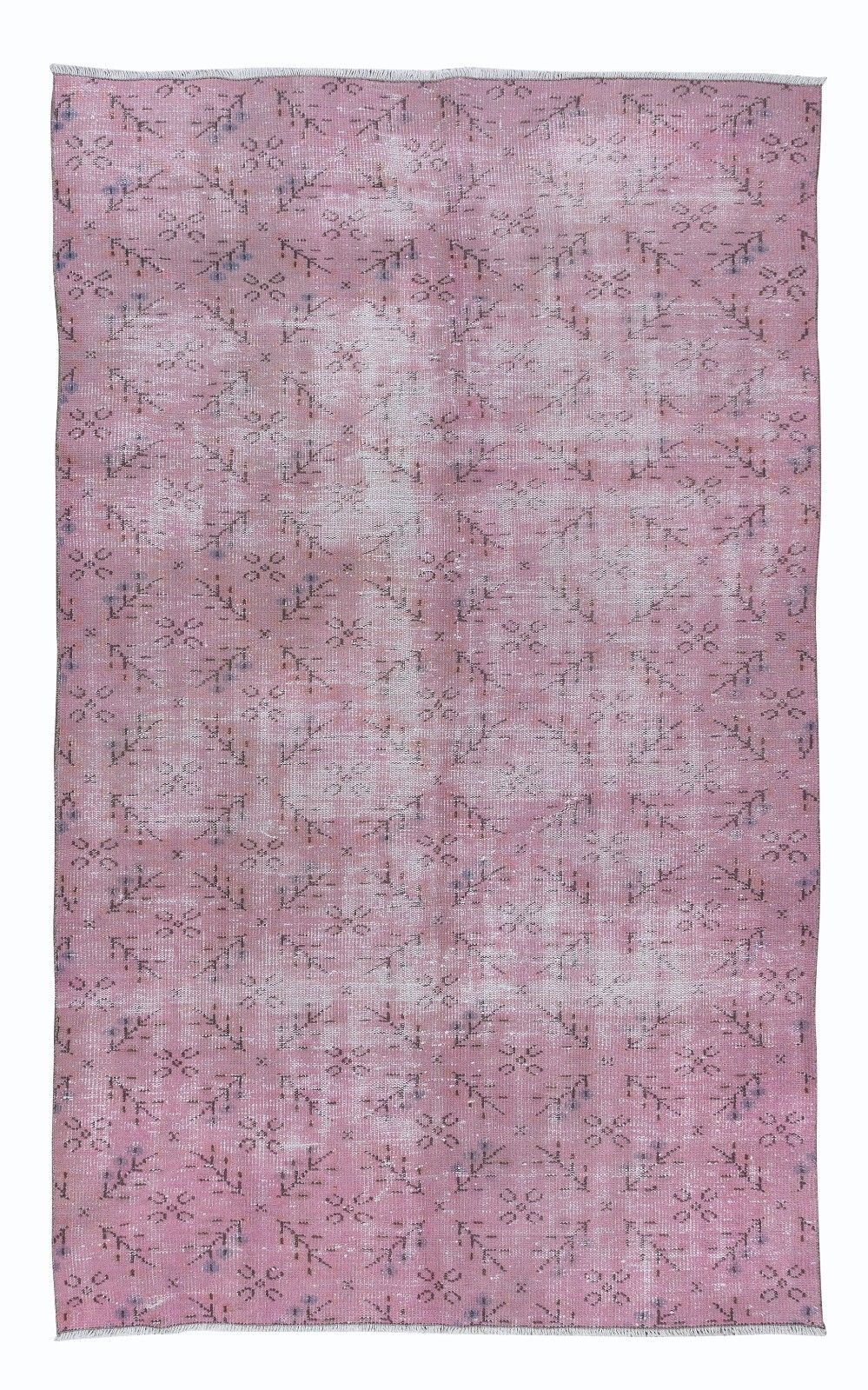 5.4x8.5 Ft Handmade Area Rug In Soft Pink, Modern Turkish Wool Carpet