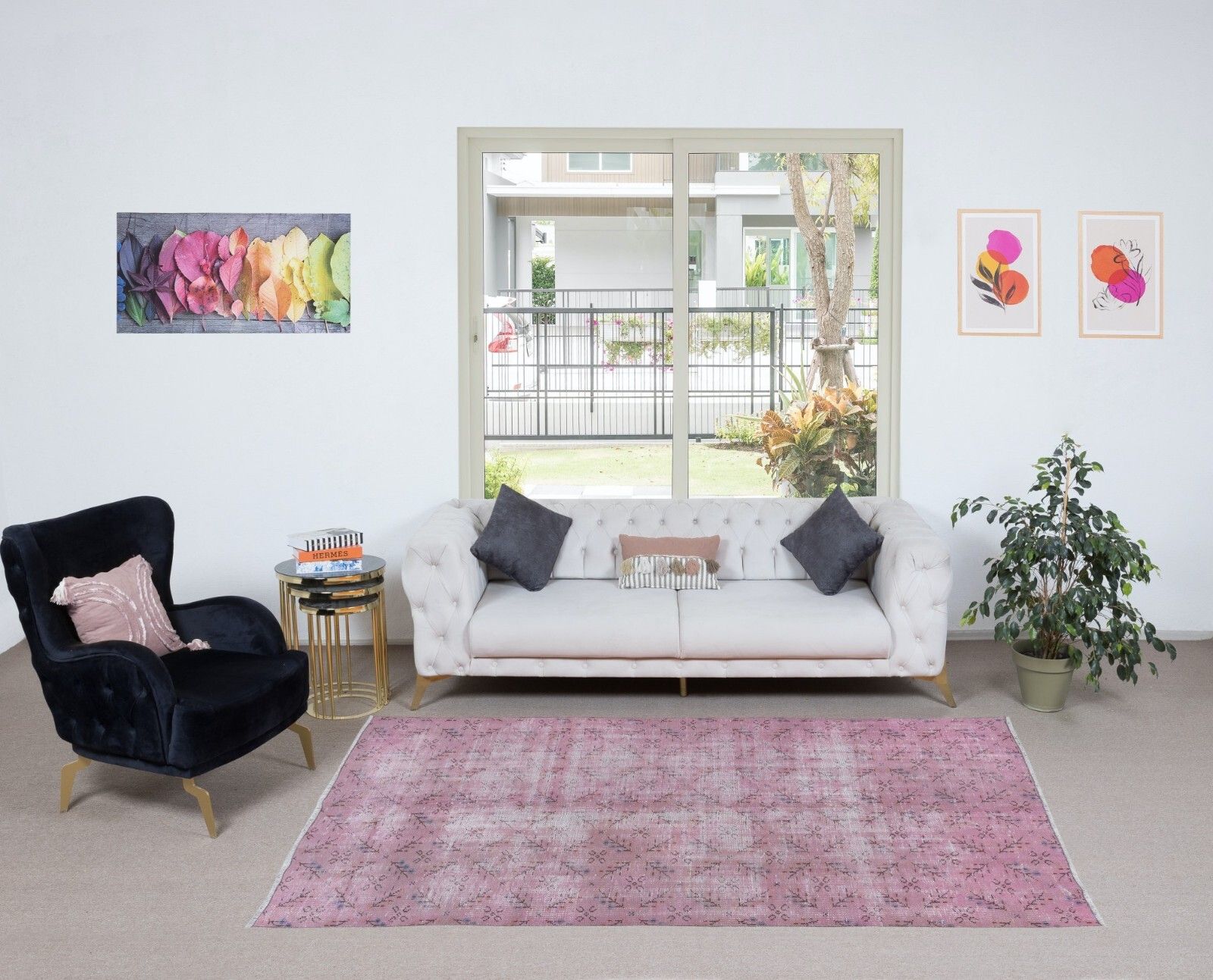 5.4x8.5 Ft Handmade Area Rug In Soft Pink, Modern Turkish Wool Carpet photo furniture