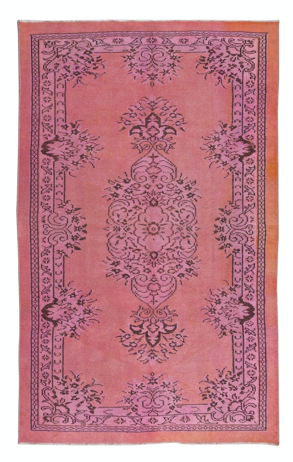 5.6x9 Ft Traditional Vintage Handmade Turkish Area Rug Over Dyed In Pink