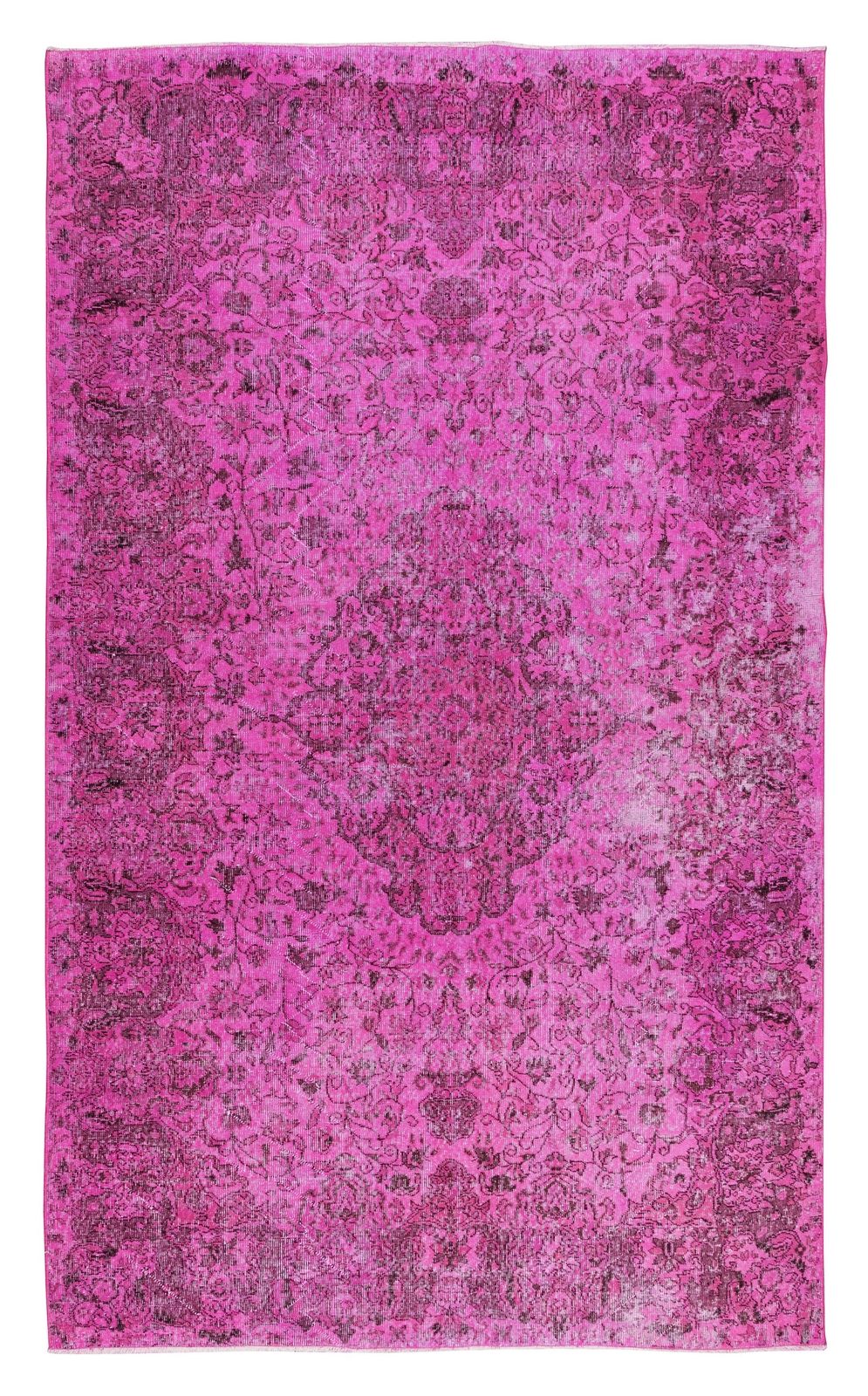 6.5x10.6 Ft Handmade Vintage Turkish Rug Over Dyed In Pink With Medallion Design