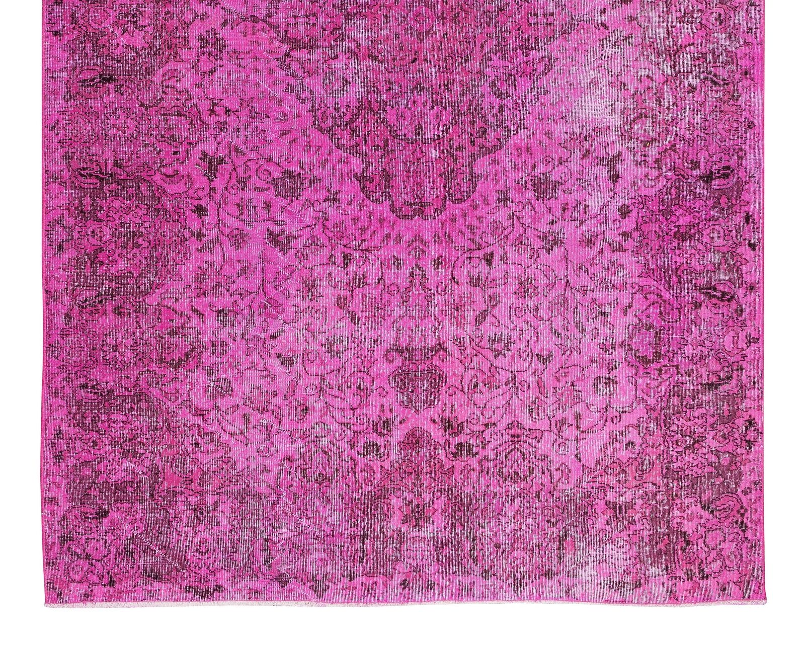 6.5x10.6 Ft Handmade Vintage Turkish Rug Over Dyed In Pink With Medallion Design photo 593.0