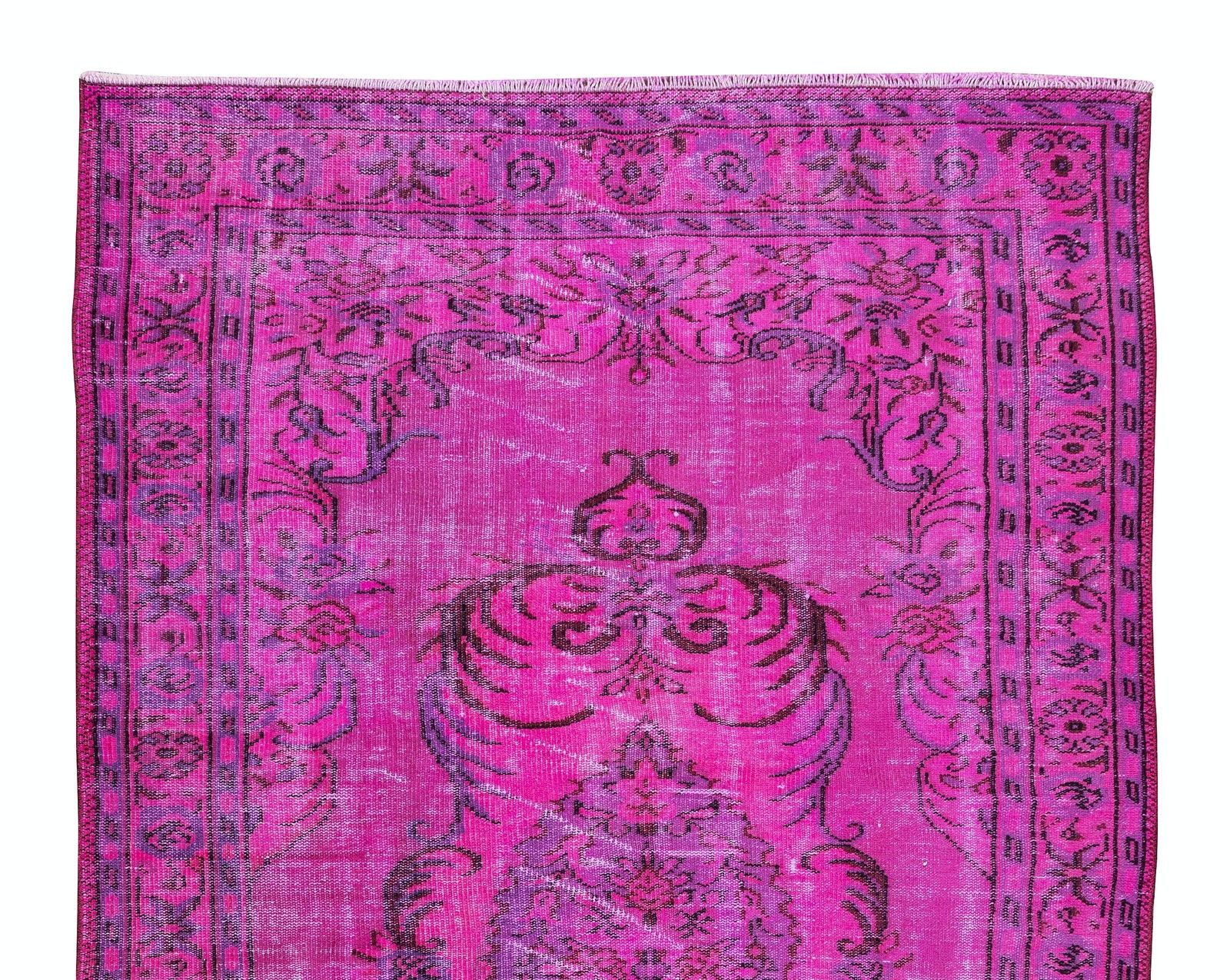 5.7x9.6 Ft Vintage Handmade Turkish Rug Over Dyed In Fuchsia Pink photo Textiles