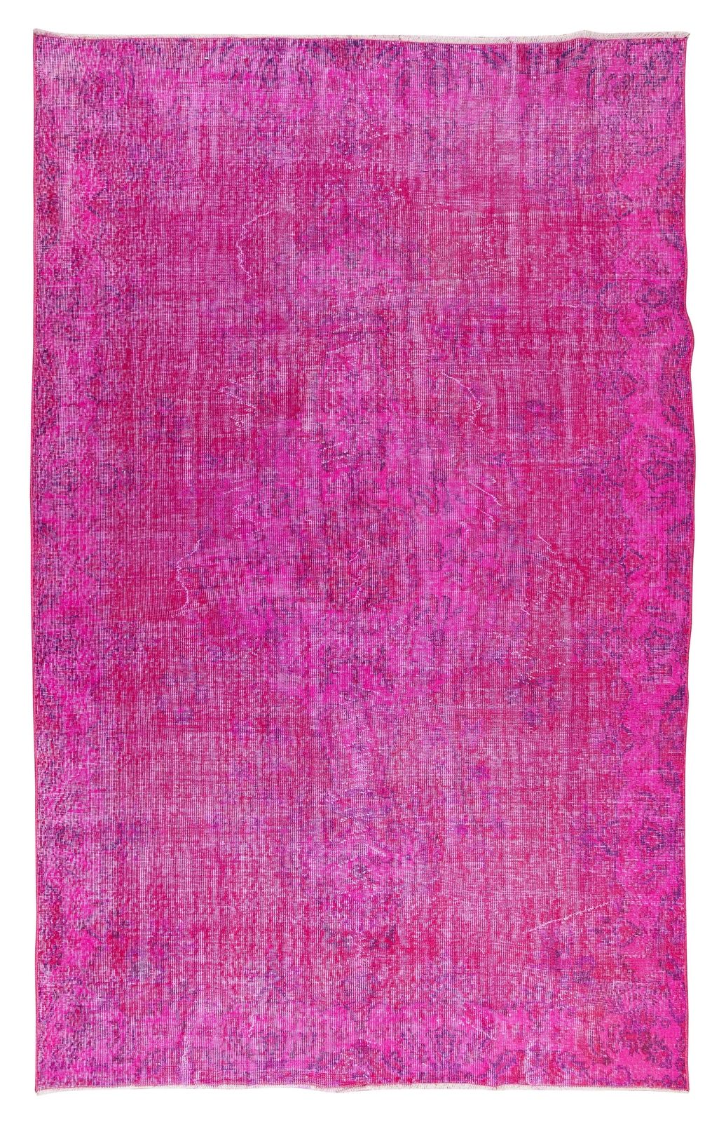 5.9x9.3 Ft Room Size Modern Hand Made Turkish Vintage Wool Rug Over Dyed In Pink