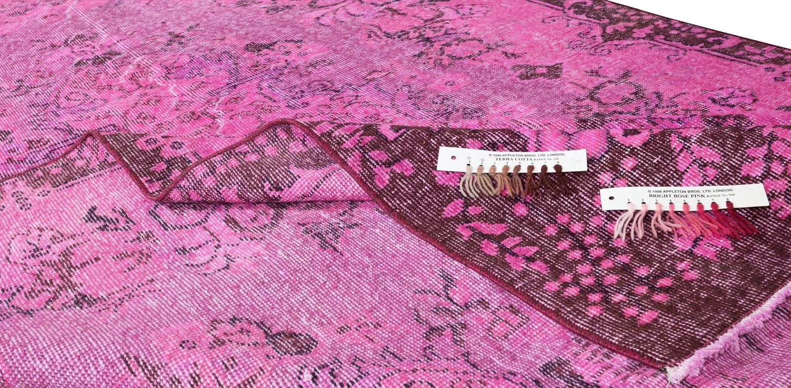 5.4x9.2 Ft Vintage Handmade Turkish Pink Redyed Rug With Floral Medallion Design photo for sale