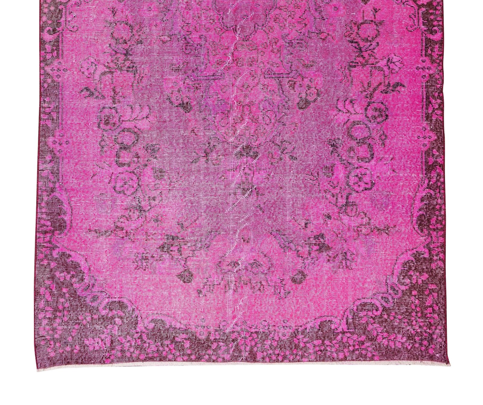 5.4x9.2 Ft Vintage Handmade Turkish Pink Redyed Rug With Floral Medallion Design photo 609.0