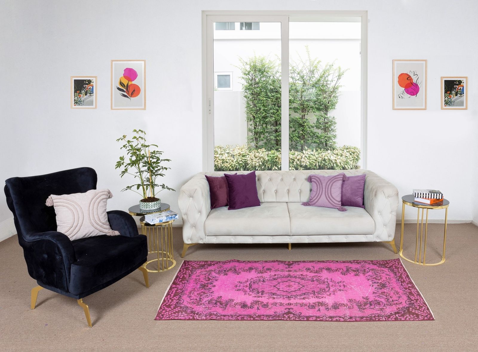3.5x6.9 Ft Handmade Turkish Rug Over Dyed In Pink With Floral Medallion Design photo furniture