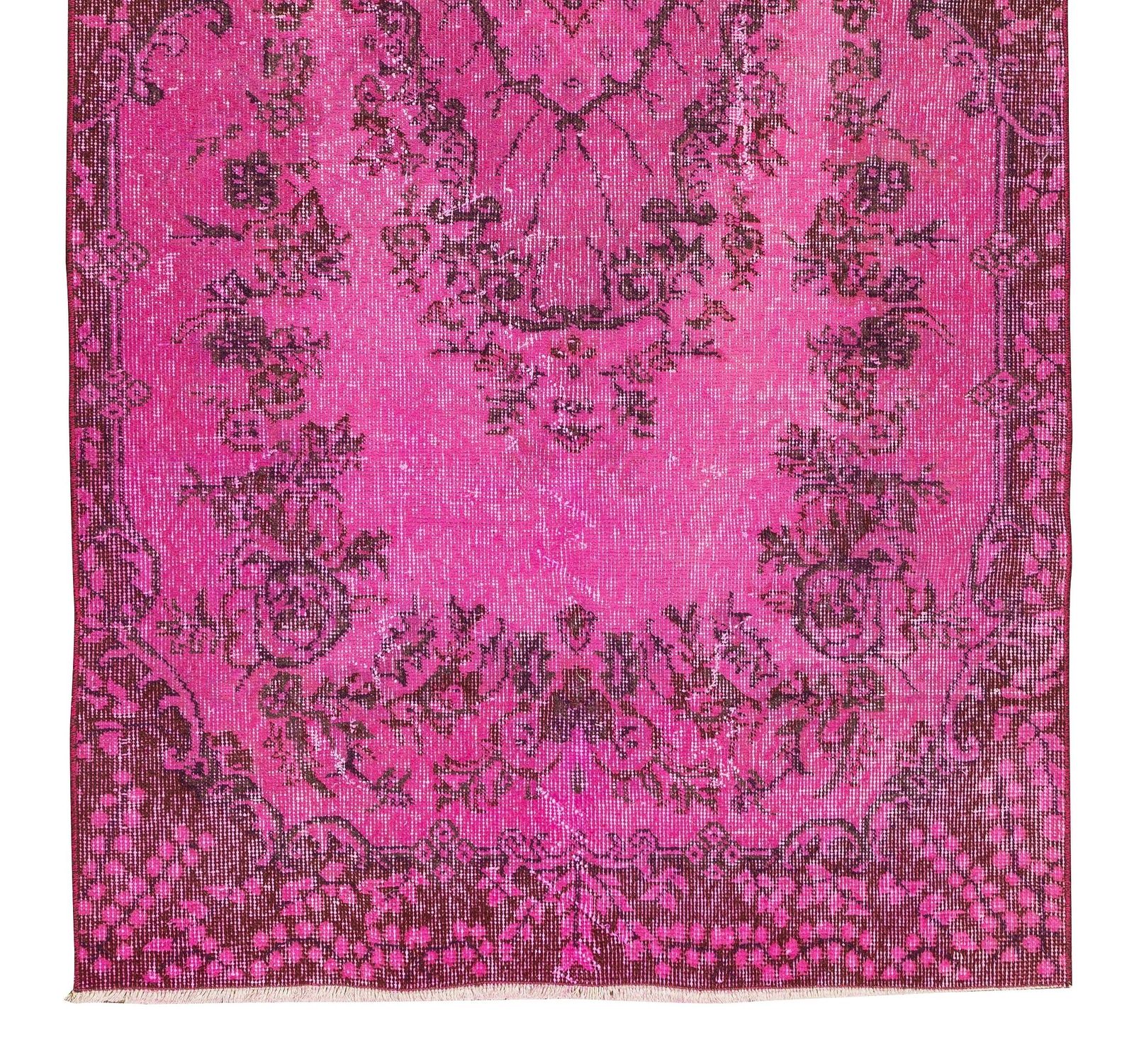 3.5x6.9 Ft Handmade Turkish Rug Over Dyed In Pink With Floral Medallion Design photo 247.0