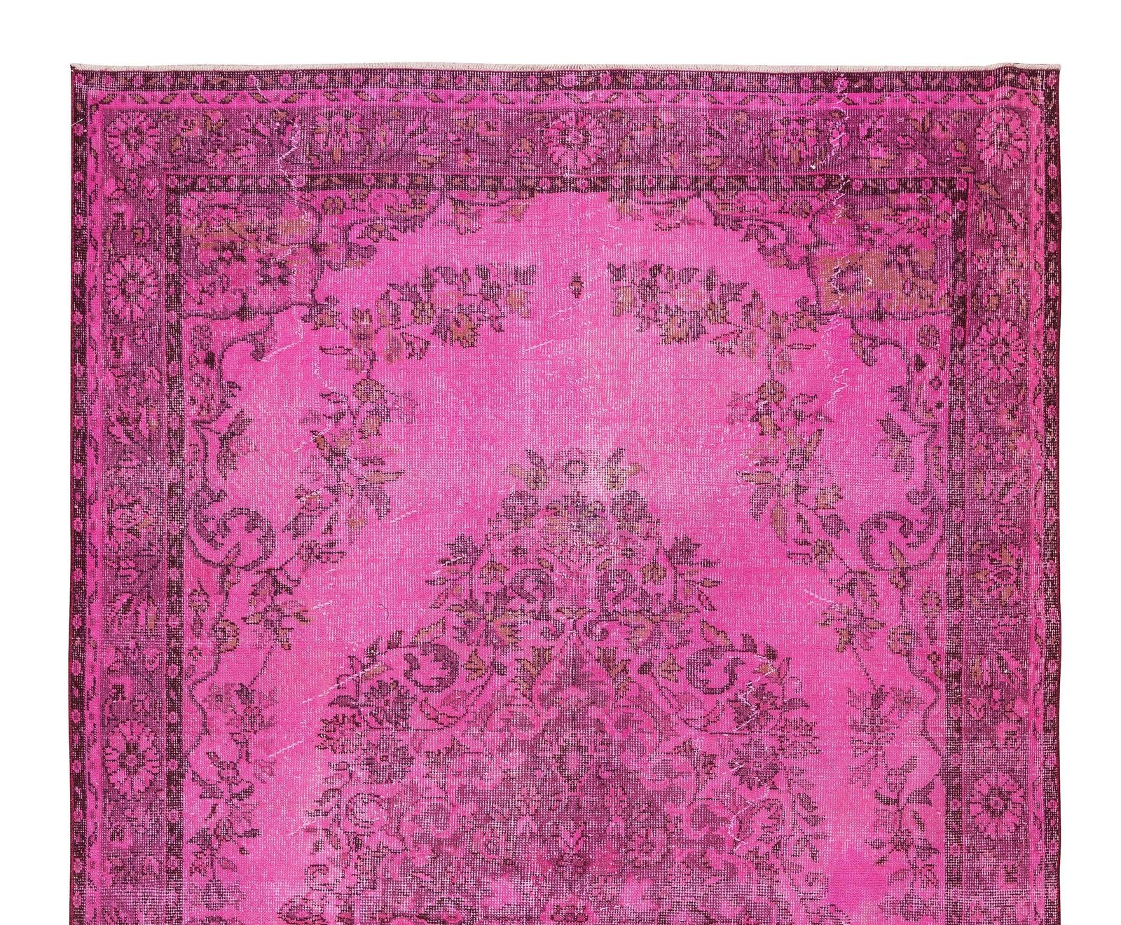 6x10 Ft Handmade Turkish Vintage Area Rug Re Dyed In Pink For Living Room Decor photo Textiles