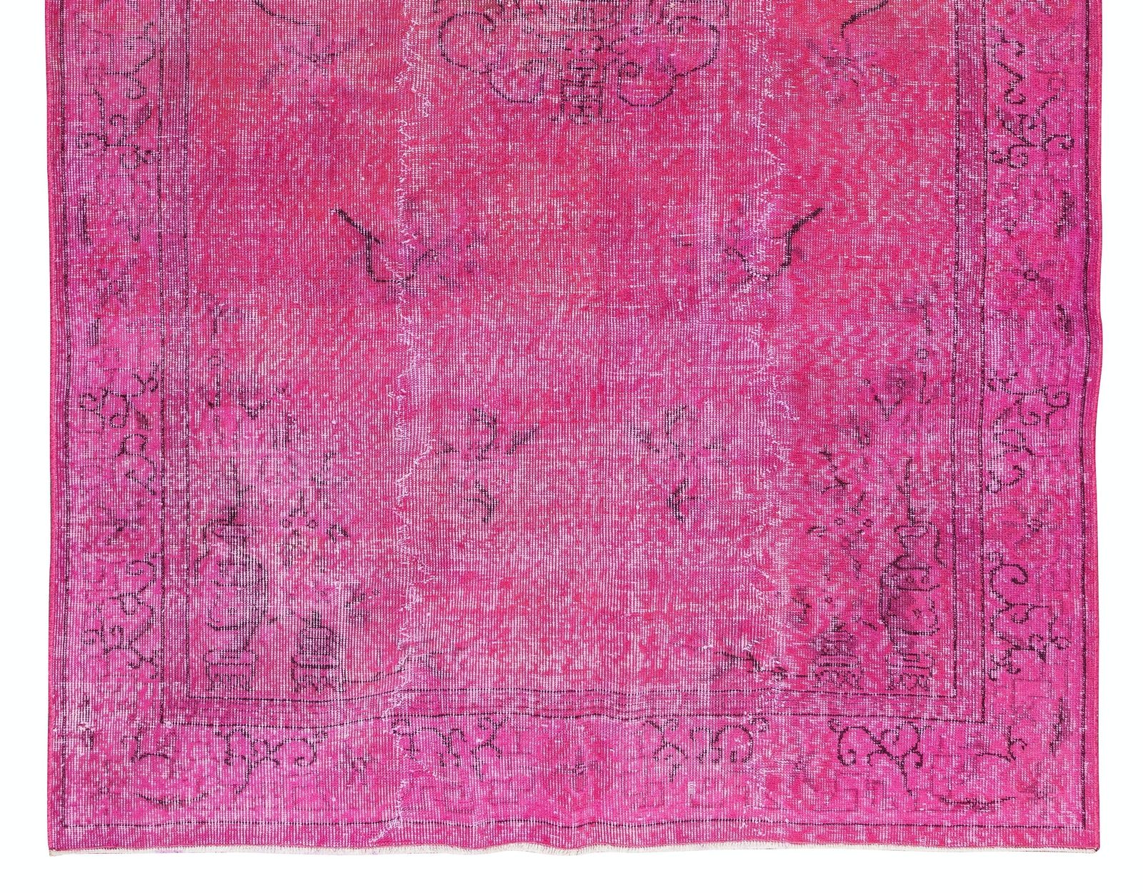 5.4x8.7 Ft Art Deco Chinese Design Handmade Mid Century Rug Over Dyed In Pink photo 478.0