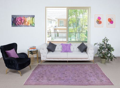5.6x8.5 Ft Modern Purple Color Rug, Handmade Turkish Rug, Bohemian Home Decor photo furniture
