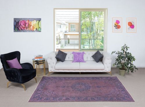 5.6x8.8 Ft Purple Color Handmade Turkish Area Rug For Modern Interiors photo furniture