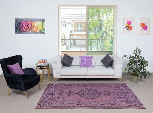 5x8.5 Ft Handmade Anti Bacterial Area Rug, Purple Color Hand Knotted Turkish Rug photo furniture
