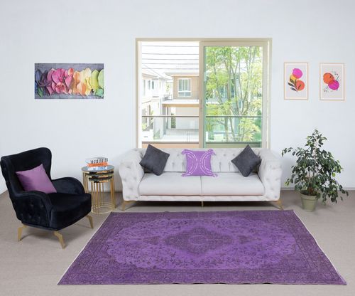 5.7x8.6 Ft Purple Hand Made Area Rug. Modern Turkish Floor Covering photo furniture
