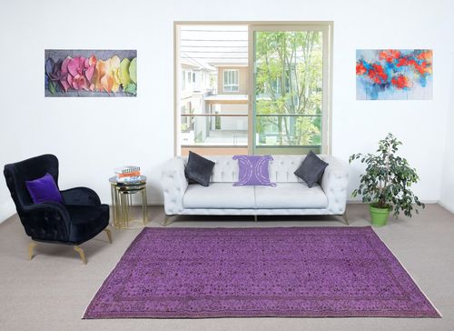 6x9.5 Ft Purple Color Area Rug, Handmade Turkish Floor Rug, Modern Home Decor photo furniture