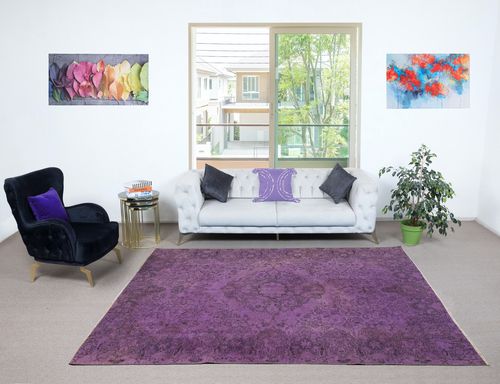 7x9.4 Ft Modern Handmade Floor Rug In Purple Color, Handmade Turkish Carpet photo furniture