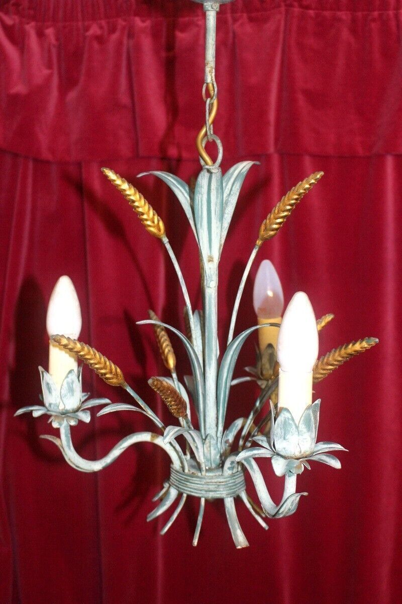 Metal Wheat Sheaf Chandelier Vintage Italian Tole Were Light 3 Arms photo furniture