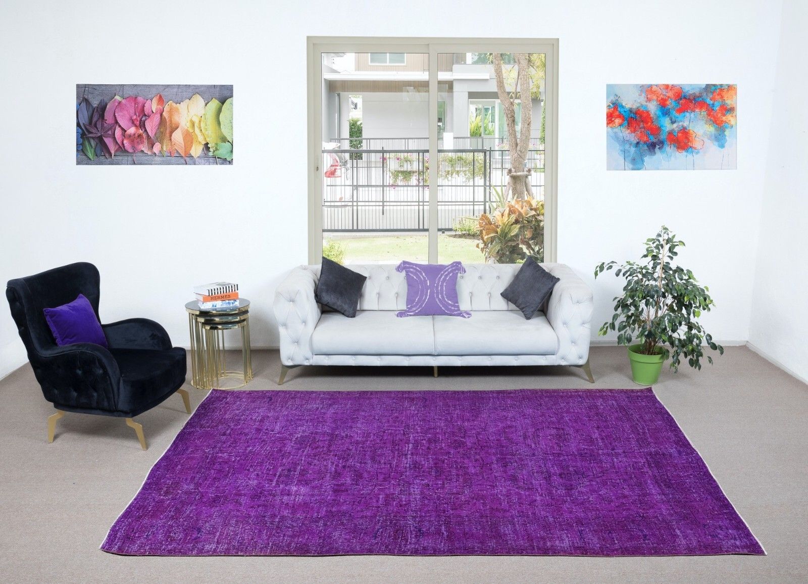 7x10.2 Ft Unique Handknotted Modern Large Rug In Purple. Turkish Bohem Carpet photo furniture
