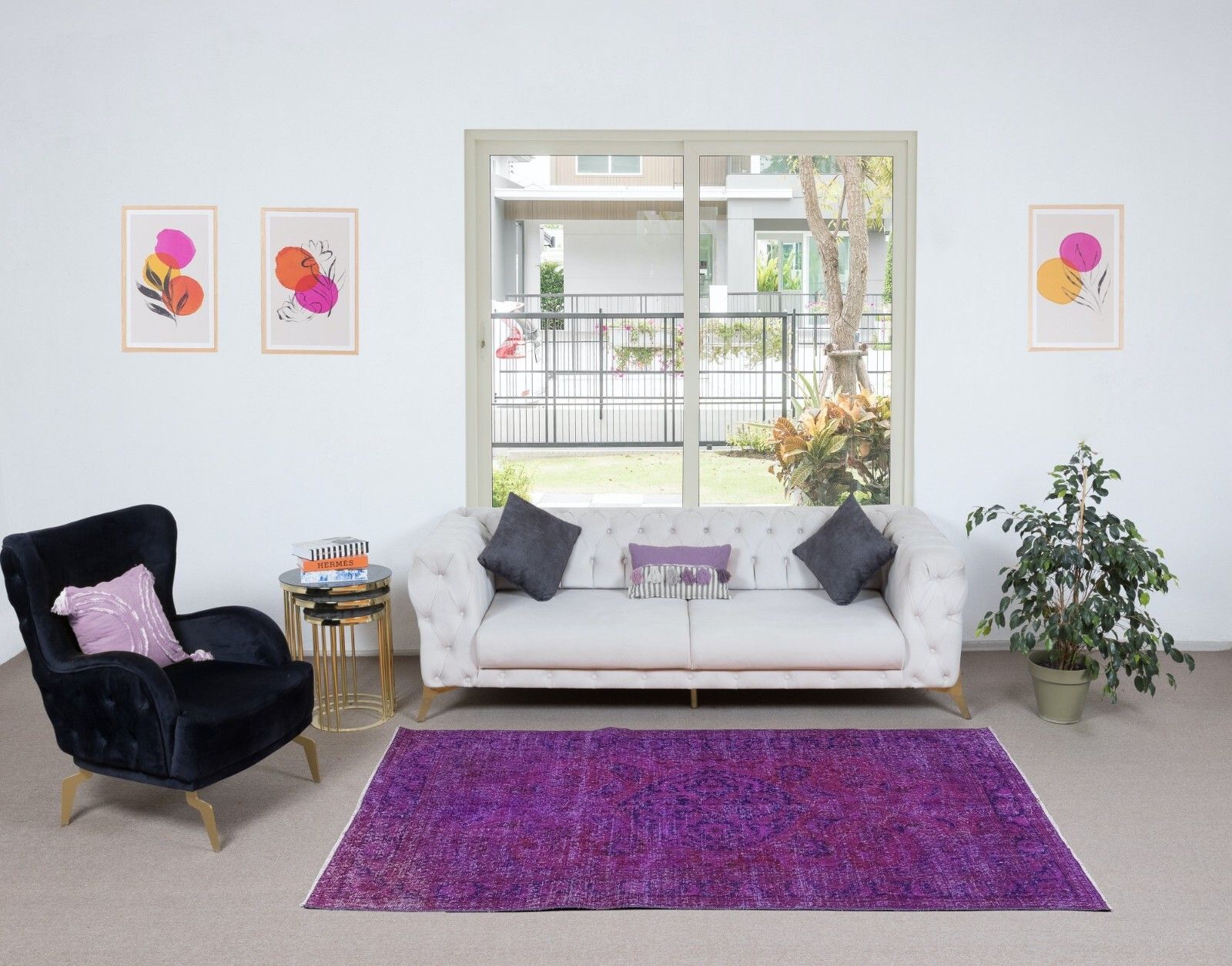 4.8x8 Ft Turkish Floor Rug In Jam Purple & Violet, Handmade Carpet For Kitchen photo furniture