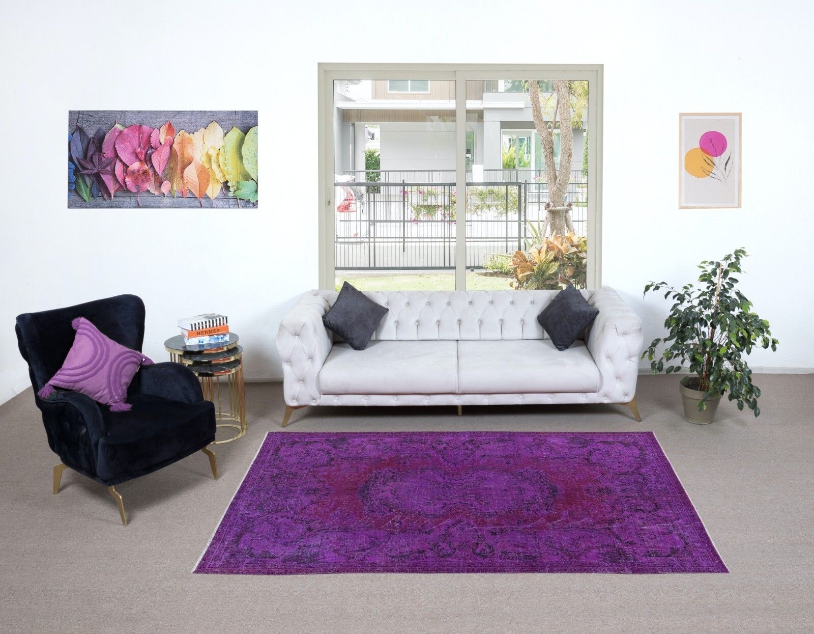 5x8.3 Ft Contemporary Wool Area Rug In Purple, Hand Knotted In Turkey photo furniture