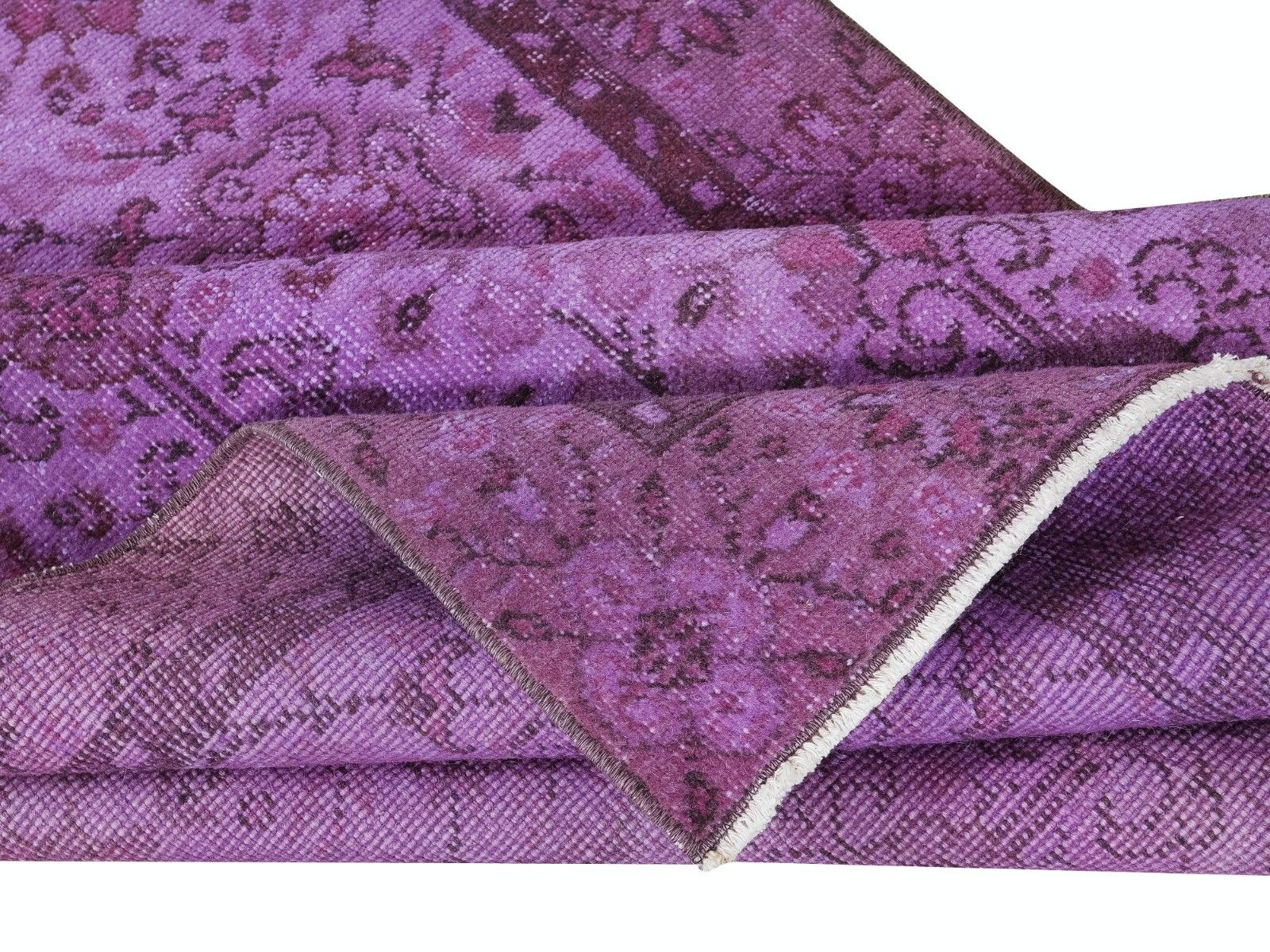 3.7x6.8 Ft Floral Area Rug In Purple For Modern Interiors, Handknotted In Turkey photo for sale