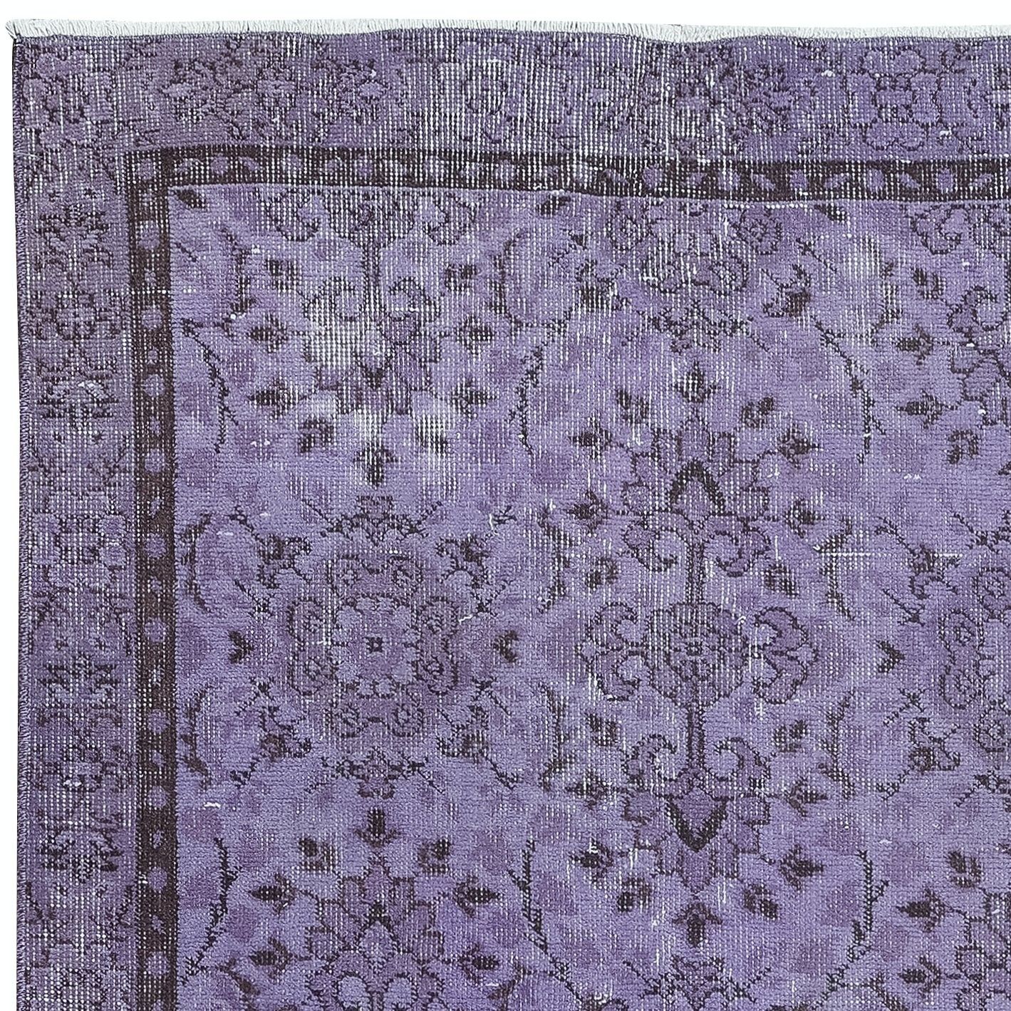 3.5x6.6 Ft Turkish Royal Purple Rug, Modern Handmade Upcycled Small Carpet photo Textiles