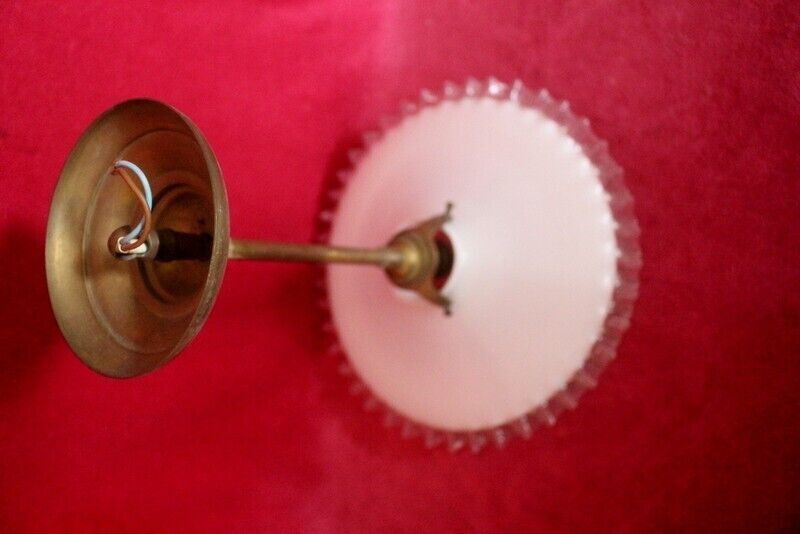 photo furniture 1930 Antique French Ceiling Light In White Glass Opaline And Brass   Complete