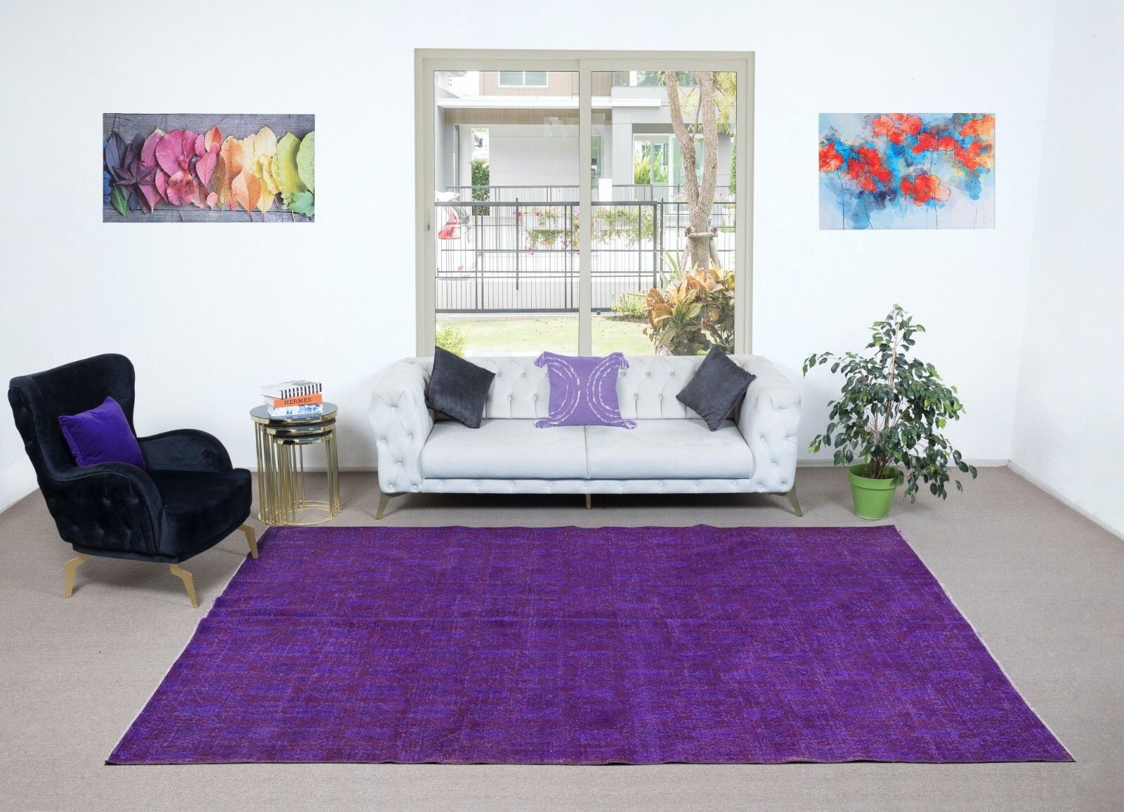 7.3x11 Ft Large Modern Handmade Turkish Wool Area Rug In Purple Colors photo furniture