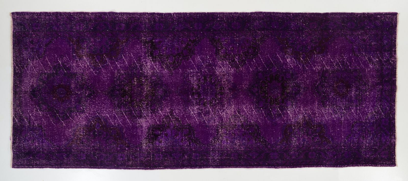 4.9x11.7 Ft Distressed Vintage Turkish Runner Rug Re Dyed In Purple For Hallway photo Textiles