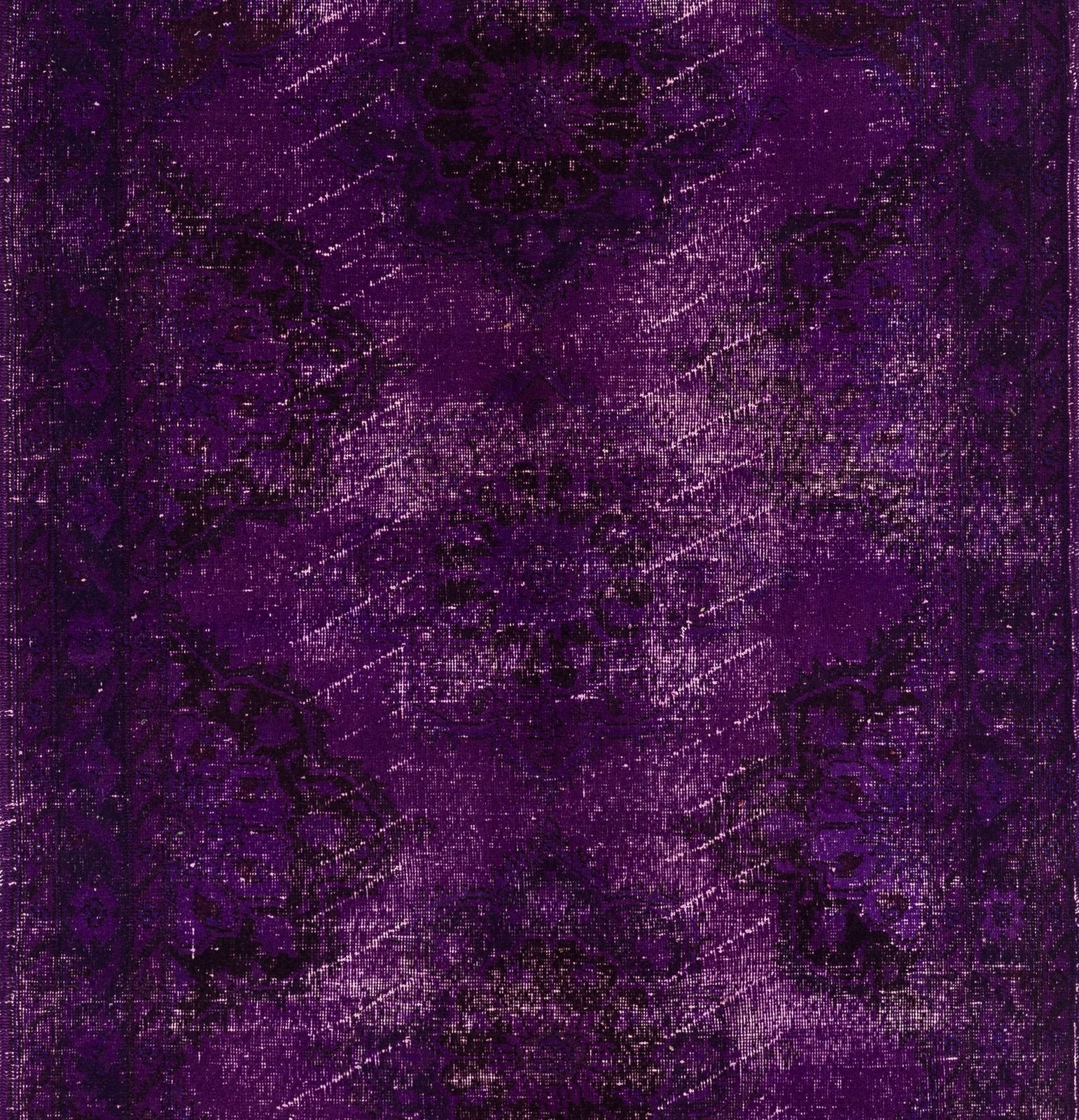 4.9x11.7 Ft Distressed Vintage Turkish Runner Rug Re Dyed In Purple For Hallway photo 491.0