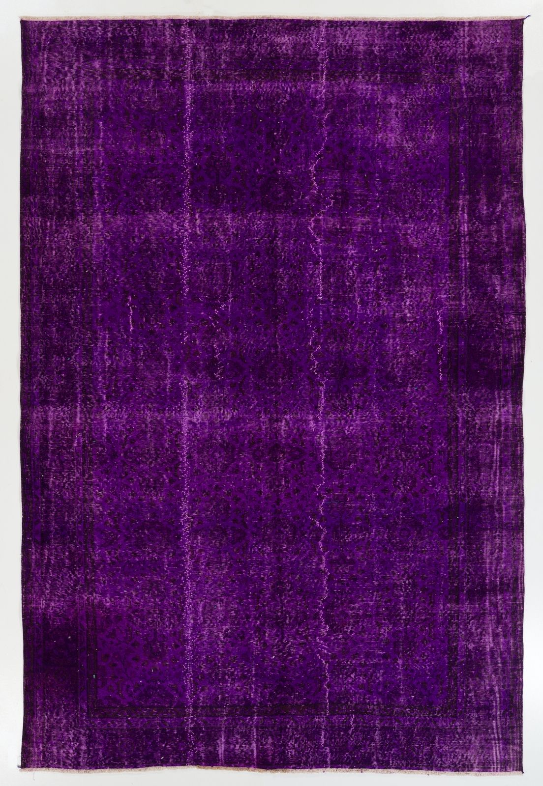 6.5x9.6 Ft Midcentury Area Rug Over Dyed In Purple Color, Hand Knotted In Turkey