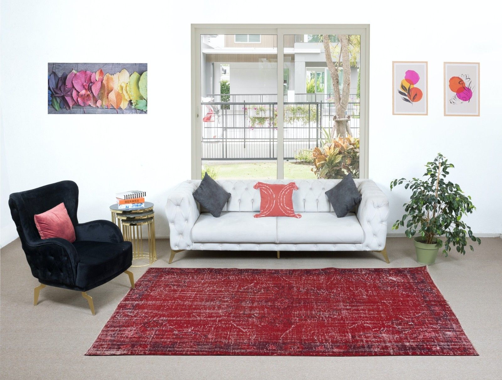 6x9.2 Ft Contemporary Handmade Turkish Red Wool Area Rug With Shabby Chic Style photo furniture