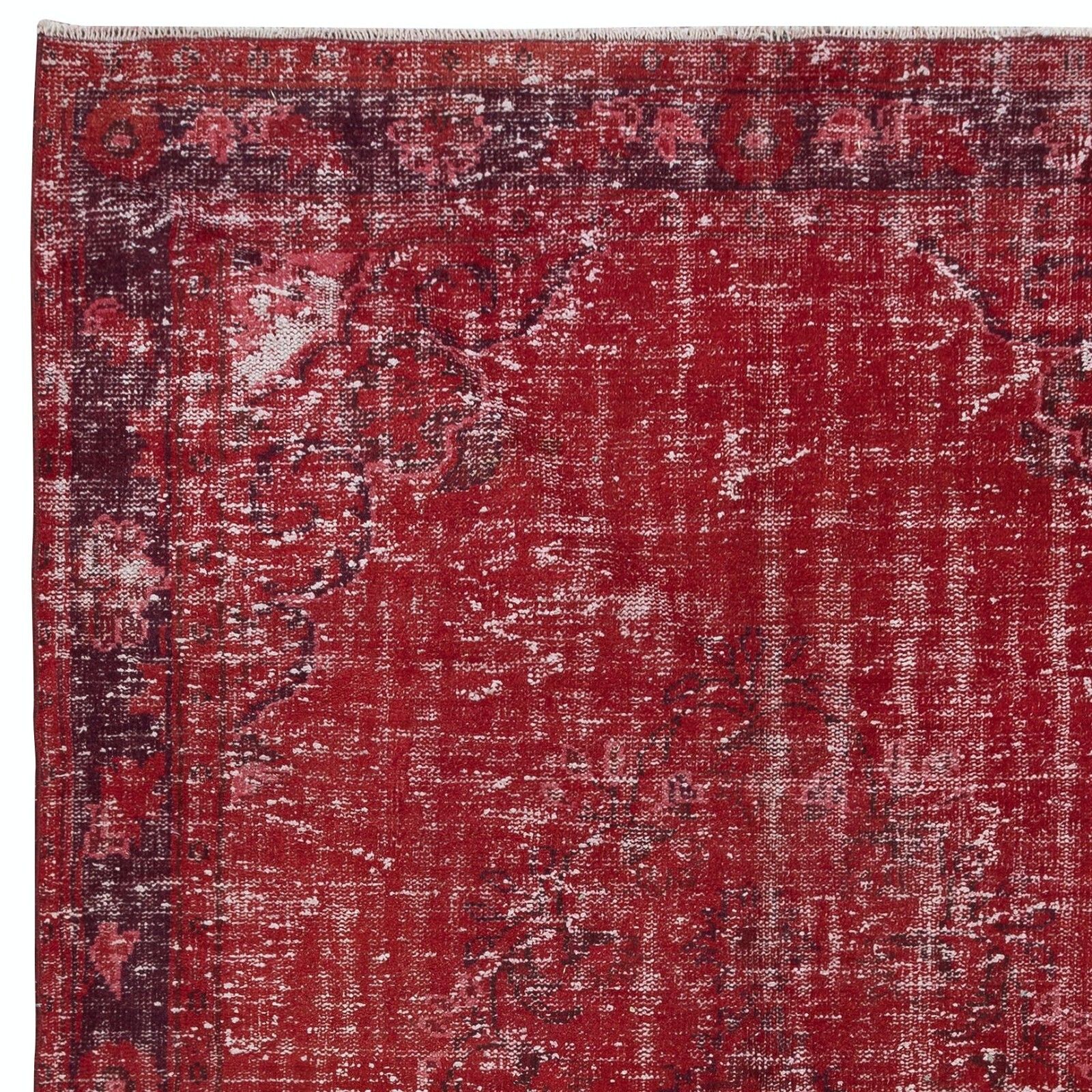 6x9.2 Ft Contemporary Handmade Turkish Red Wool Area Rug With Shabby Chic Style photo Textiles