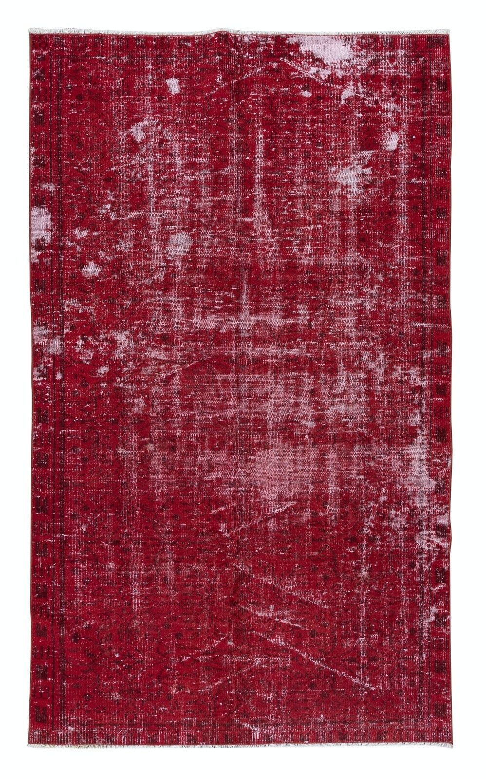 4.6x7.7 Ft Contemporary Handmade Turkish Red Area Rug With Shabby Chic Style