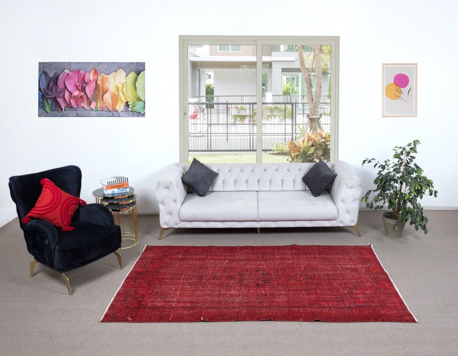 5x8.3 Ft Red Handmade Room Size Rug, Wool And Cotton Carpet From Turkey photo furniture